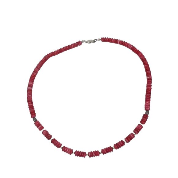 Carnelian Agate Handcrafted Red Beaded Necklace With Silver Accents Sterling Cla - Picture 3 of 5